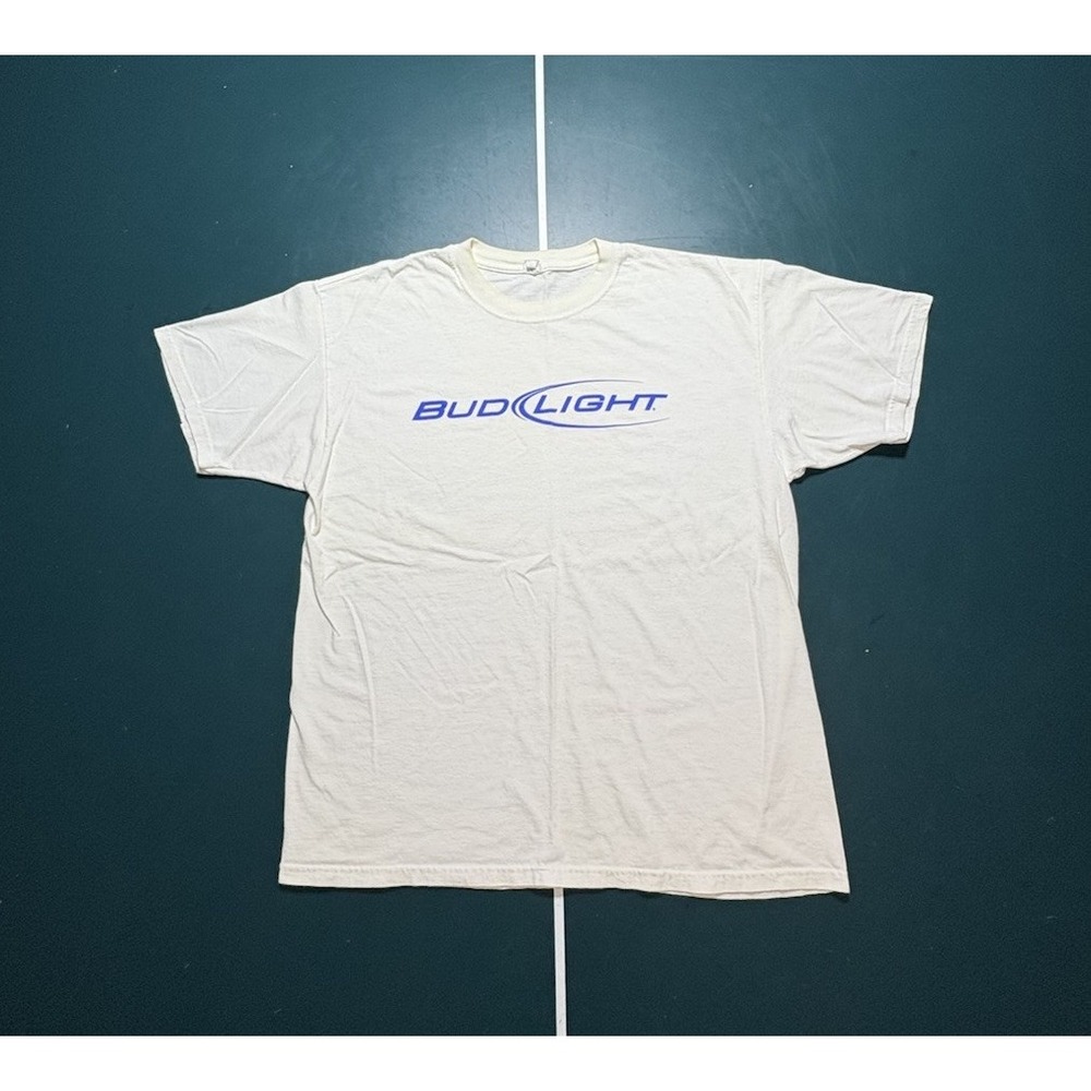 vintage‎ 90s BUD LIGHT BEER T-Shirt Size XL alcohol Promo Anvil Tag White Blue
